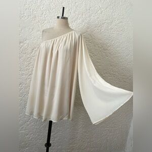 Reformation One Shoulder Flowy Mini Dress Size 10, Cream / White Cocktail Dress